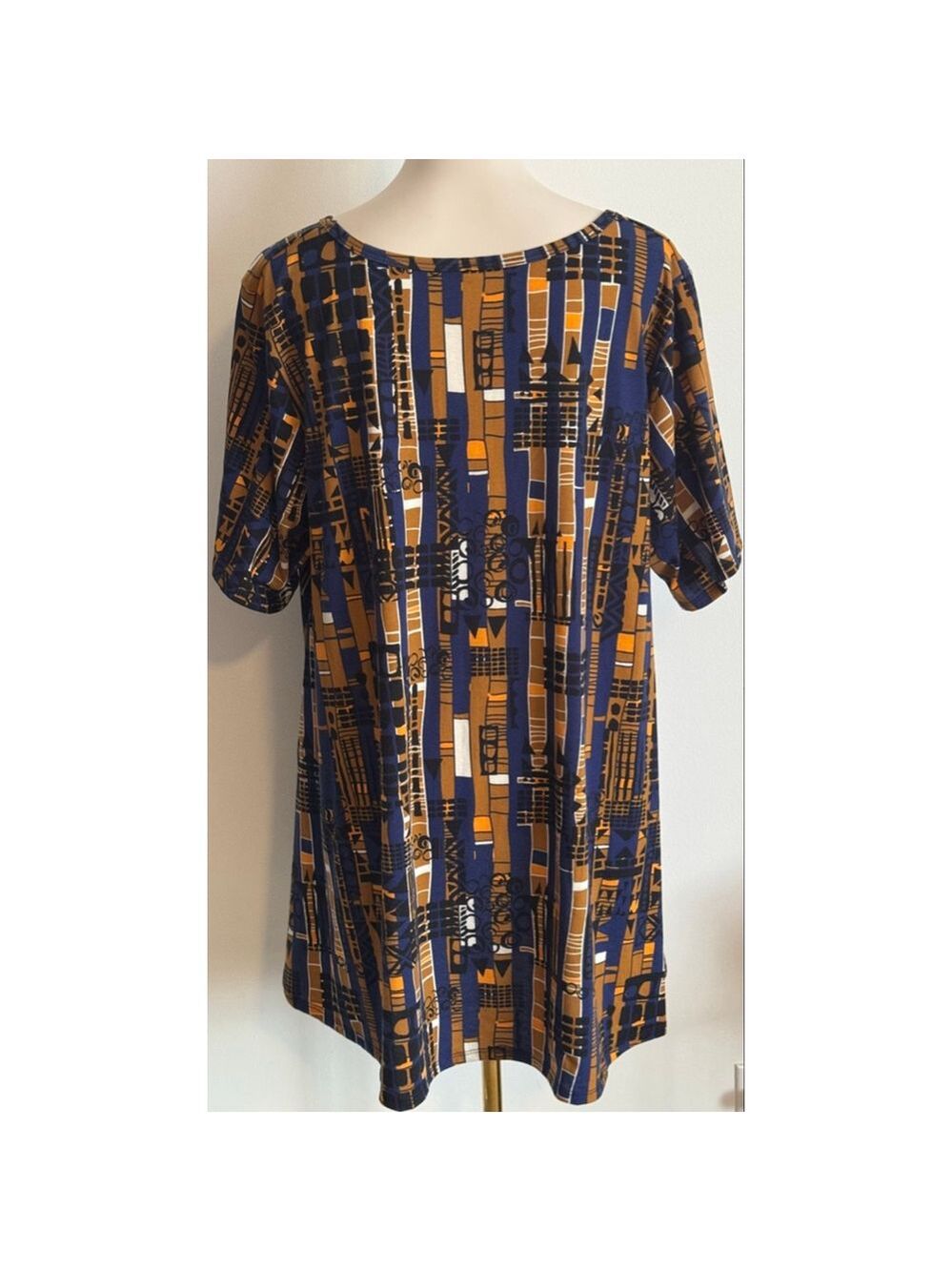 Women's LuLaRoe Tunic Top 3X Blue Brown Striped